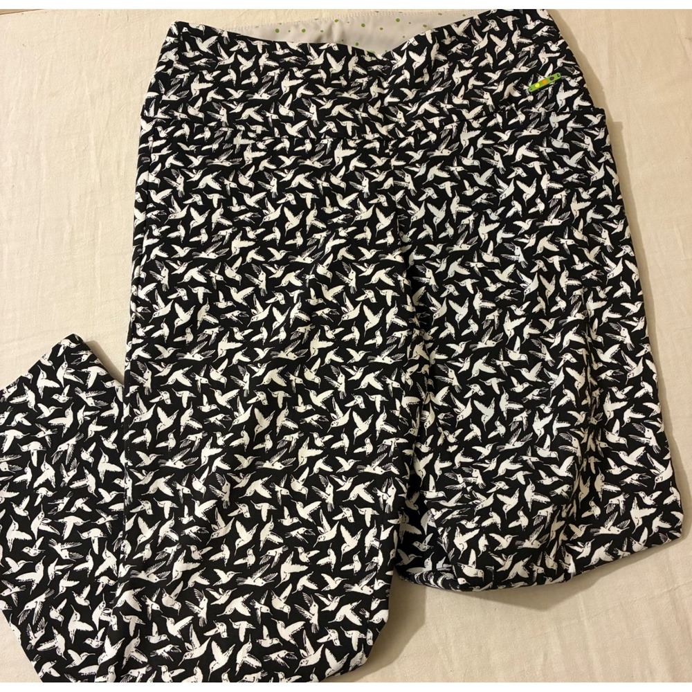 Swing Control Womens Size 6 Hummingbird Print Golf Pants Black Slim Fit Cropped